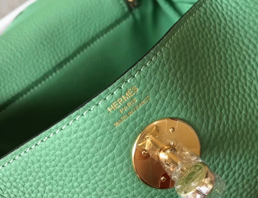 Knockoff Hermes Lindy Mini handbag in vert criquet color angle 5