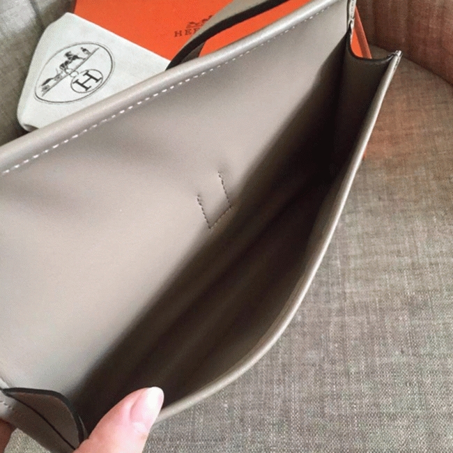 Grey Fake Hermes Jige Elan 29 Chic Neutral Clutch angle 5
