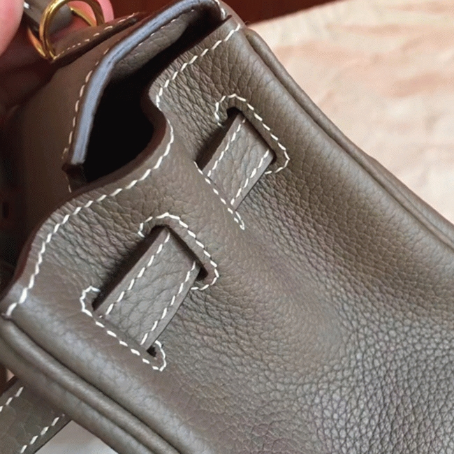 Etoupe Clemence Fake Hermes Kelly 25cm Stylish Handbag angle 3