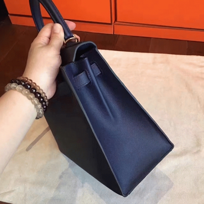 Sapphire Epsom Replica Hermes Kelly Sellier 28cm Luxe Purse angle 4