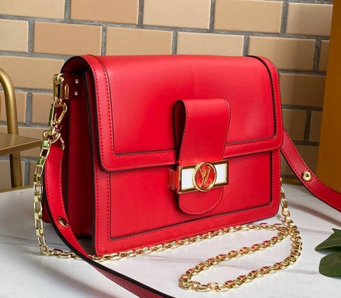 Louis Vuitton Dauphine Lugano MM Bag In Bloody Mary Red angle 2