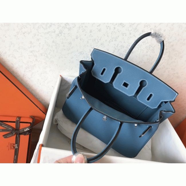 Luxury Hermes Birkin 25cm Counterfeit in Blue Jean Color angle 5