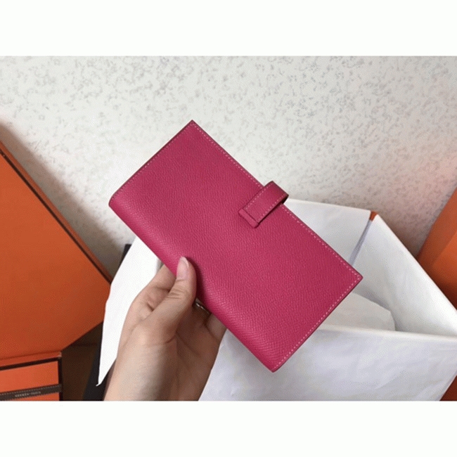 Peach Epsom Copy Luxury Hermes Bearn Wallet angle 2