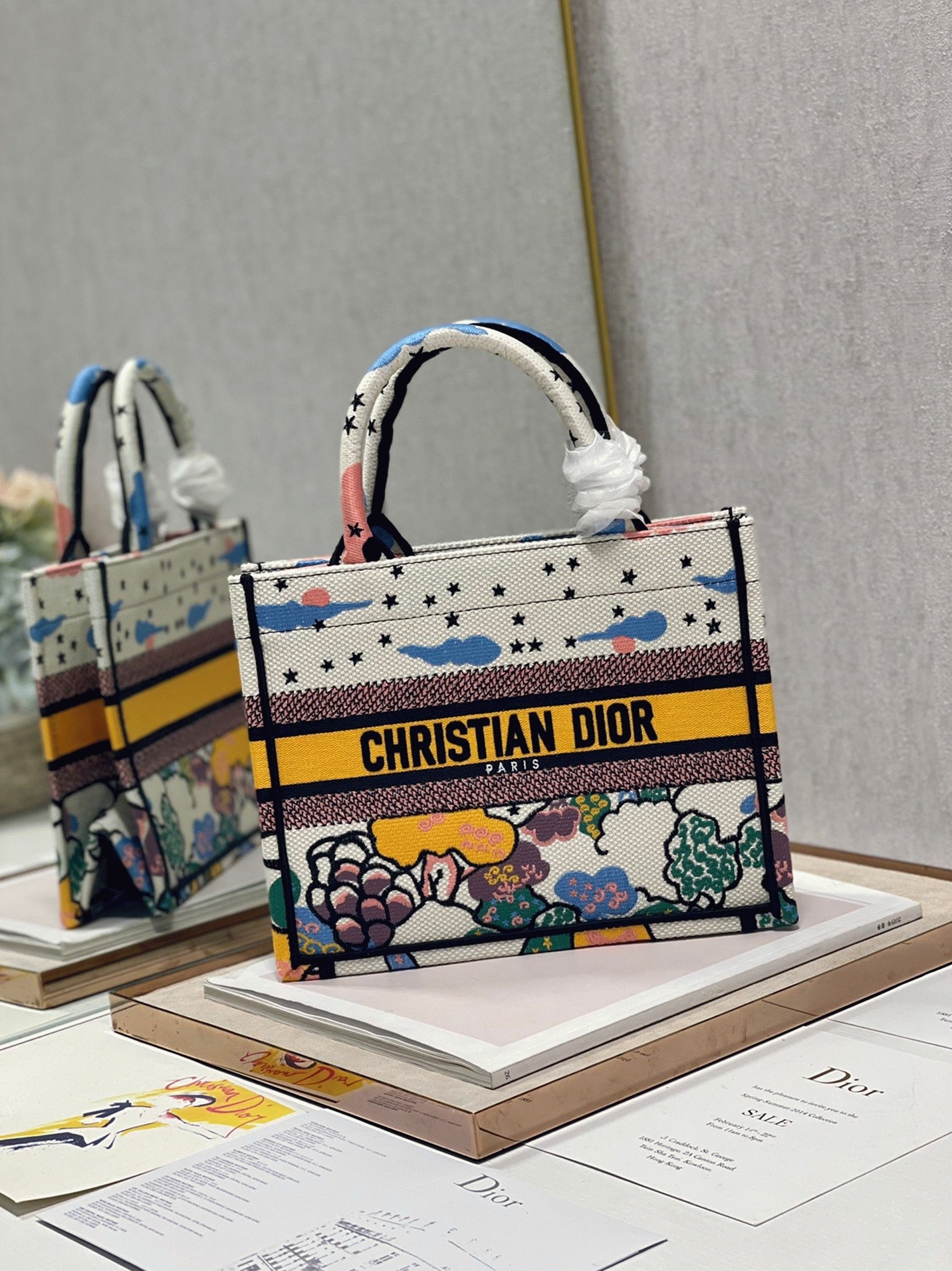 Dior Large Book Tote Bag Faux in White Pixel Zodiac Embroidery angle 5