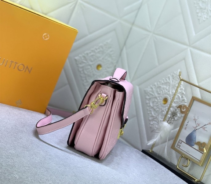 LV Monogram Empreinte Leather Metis In Light Hot Pink angle 5