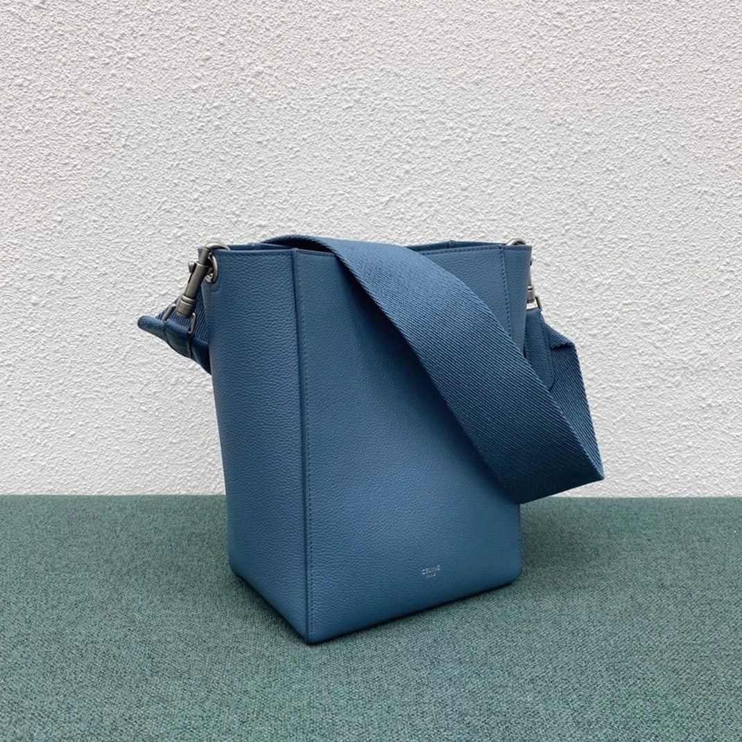 Top Quality Knockoff Celine Sangle Small Bucket Bag In Slate Blue Calfskin angle 2