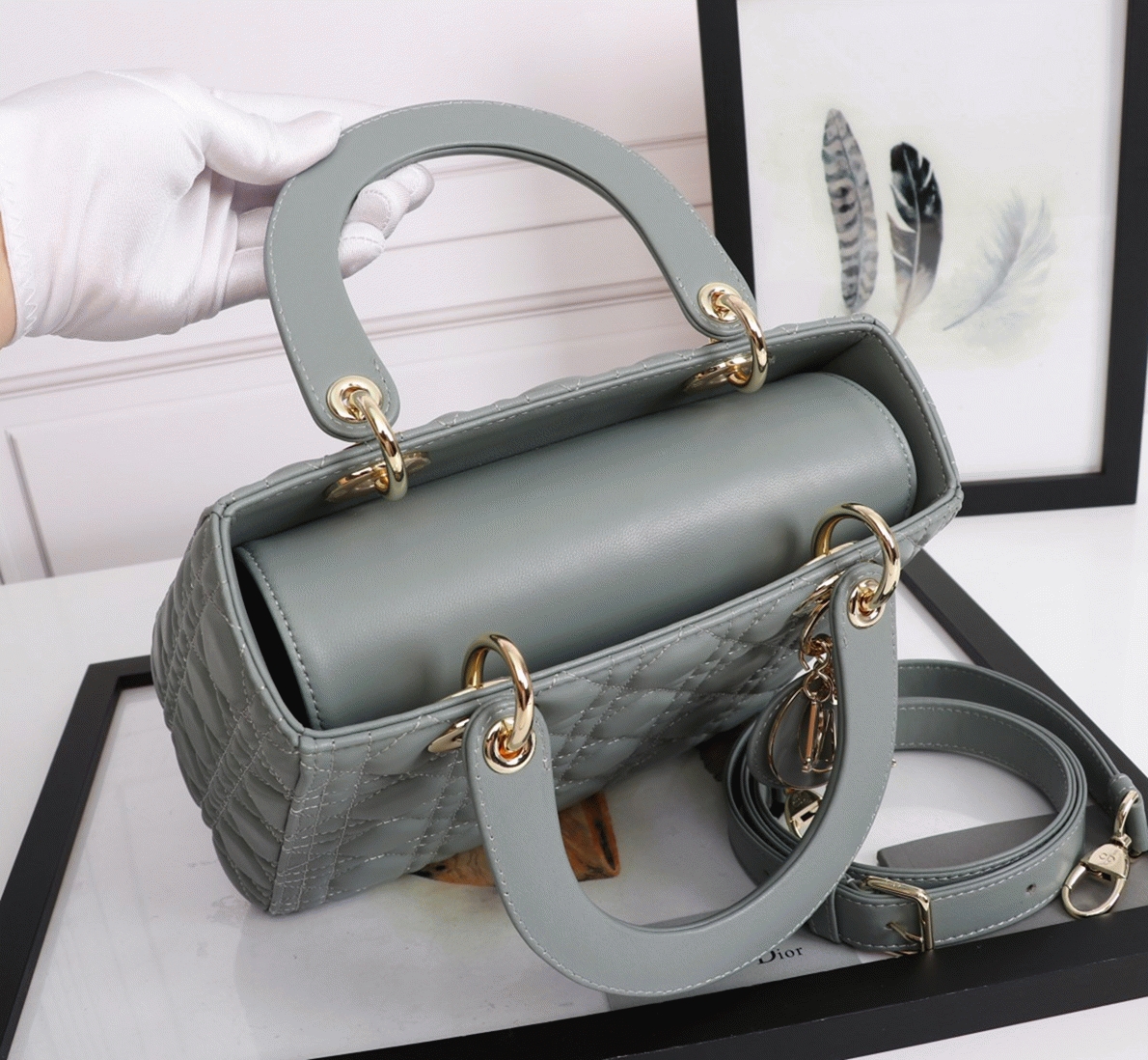 Dior Lady Dior Medium Bag Replica in Grey angle 3