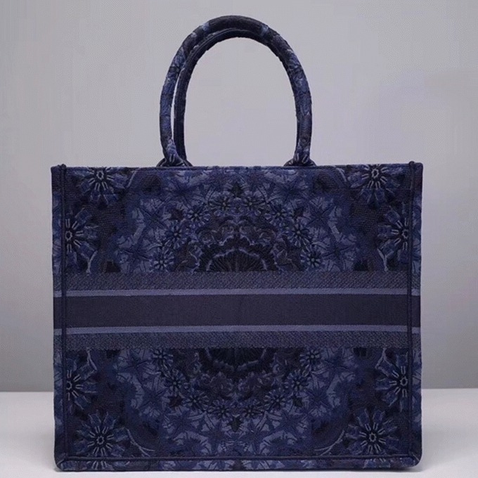 Dior Large Book Tote Bag Fake in Blue KaleiDiorscopic Embroidered Cotton angle 2