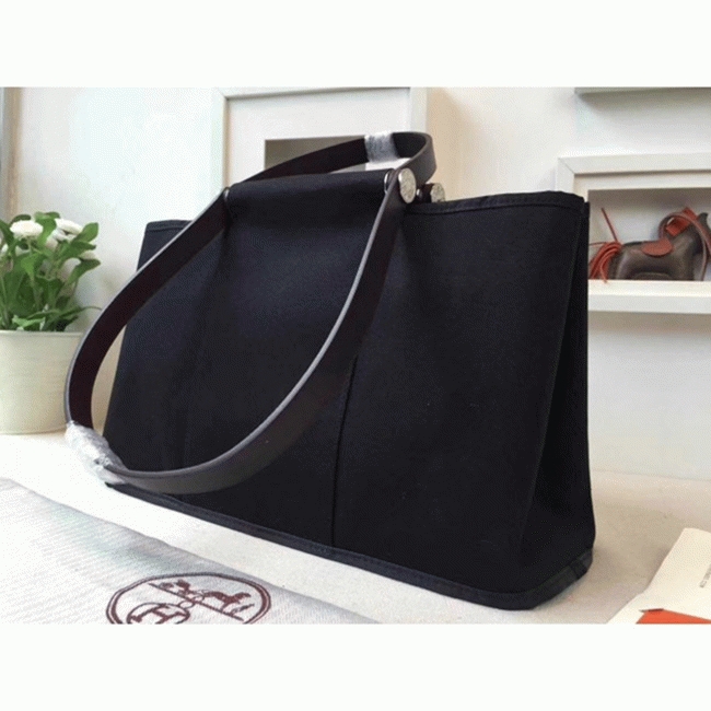 Black Canvas Fake Luxury Hermes Cabag Elan Stylish Tote angle 5