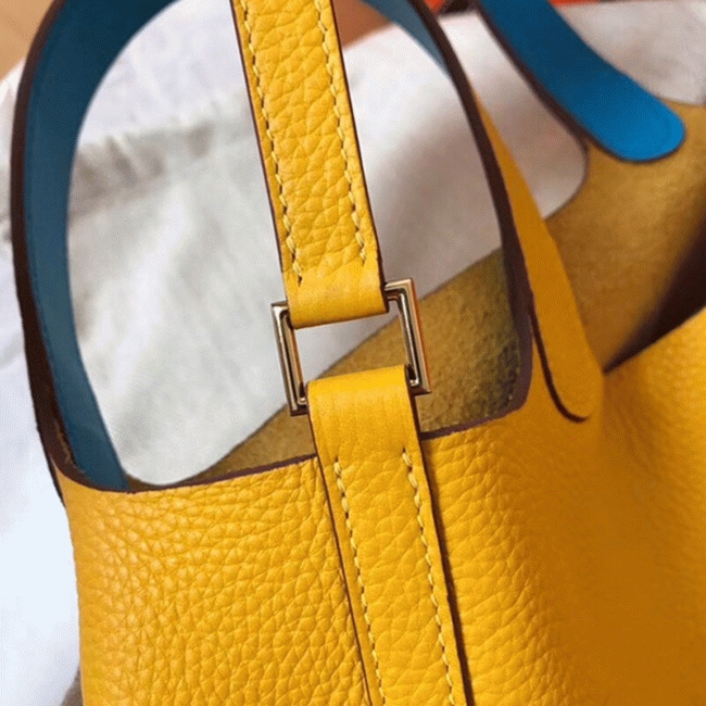 Yellow bicolor luxury copy Hermes Picotin Lock 18cm handbag angle 5