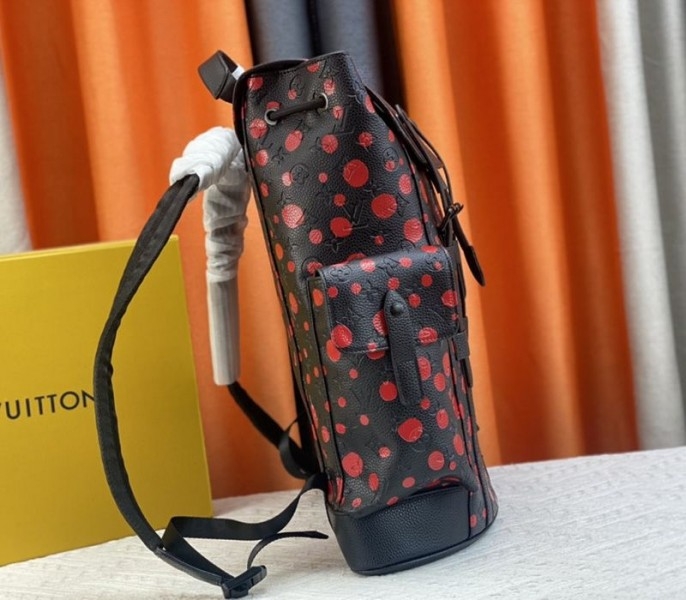 Louis Vuitton X YK Christopher Backpack In Red Infinity Dots angle 4