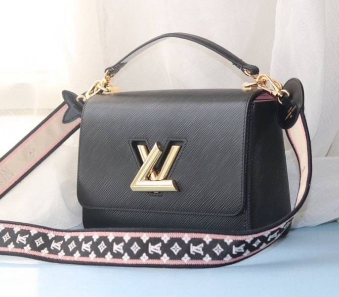 Louis Vuitton Epi Leather Twist MM Handbag In Black With Embroidered Strap angle 3