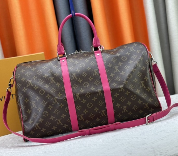 Louis Vuitton Monogram Macassar Canvas Keepall Bandouliere 50 In Pondichery Pink angle 3