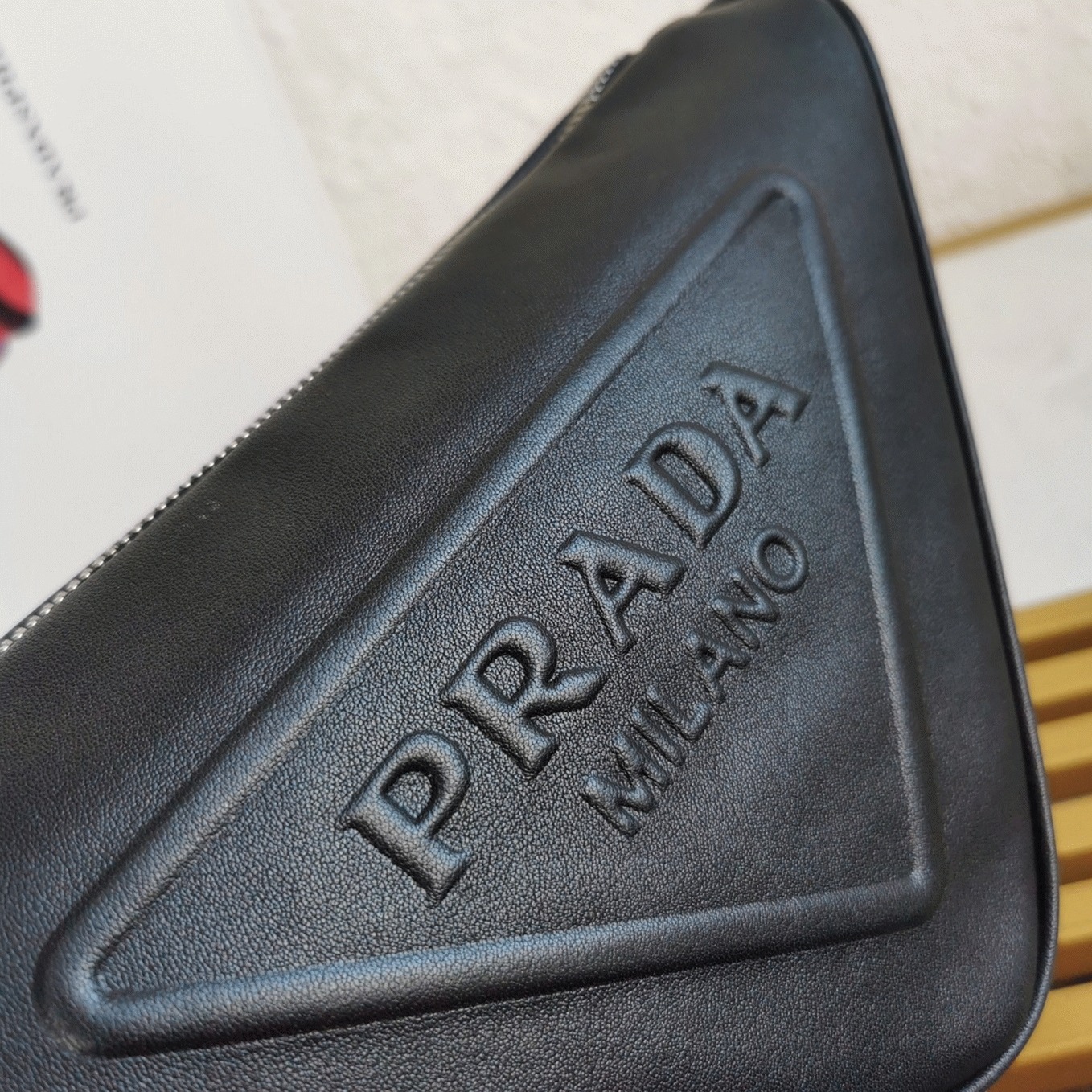 Prada Triangle Shoulder Bag Knockoff in Black angle 4