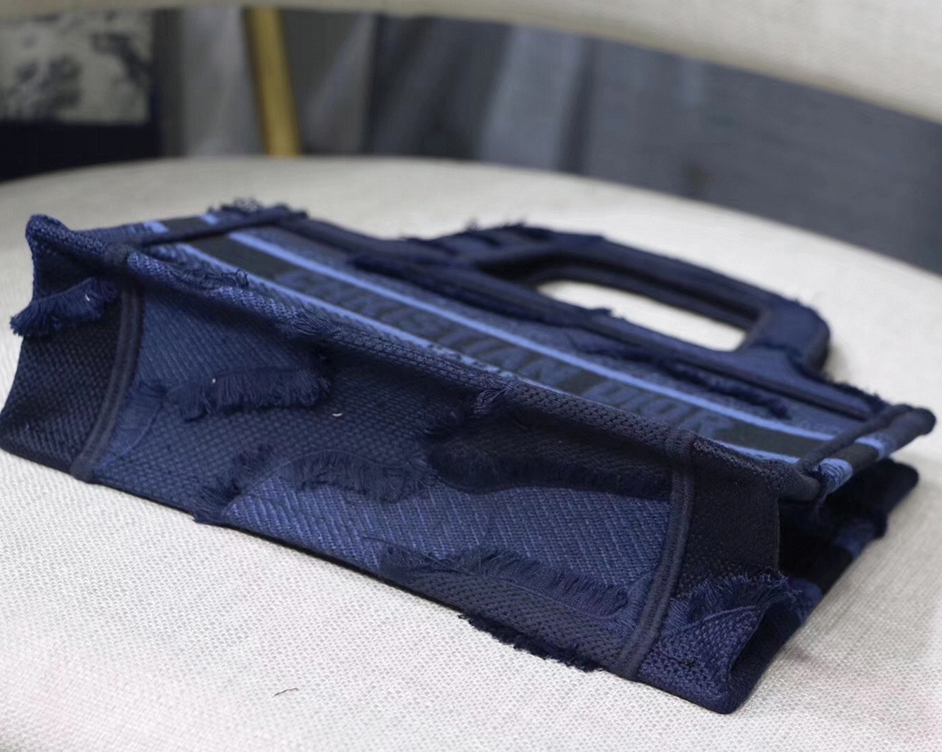 Dior Mini Book Tote Bag Replica in Blue Camouflage angle 5
