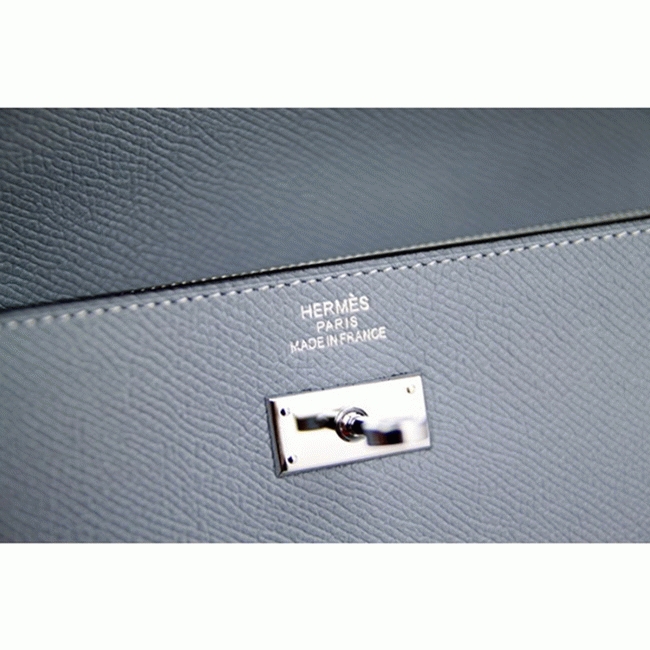 Blue lin knockoff Hermes Kelly Longue wallet angle 2