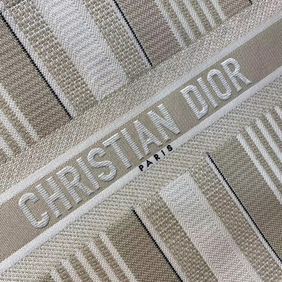 Dior Large Book Tote Bag Replica in Beige Stripes Embroidery angle 5
