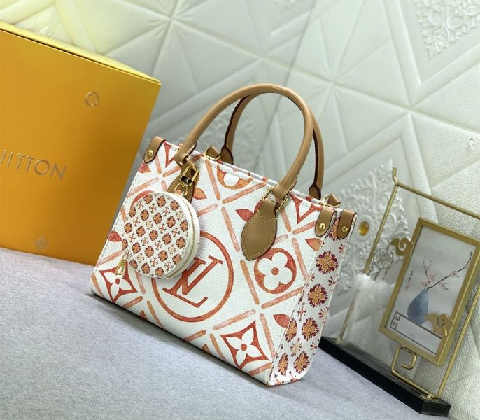 Louis Vuitton LV By The Pool Monogram Tiles Canvas Onthego PM Tote In Coral angle 2