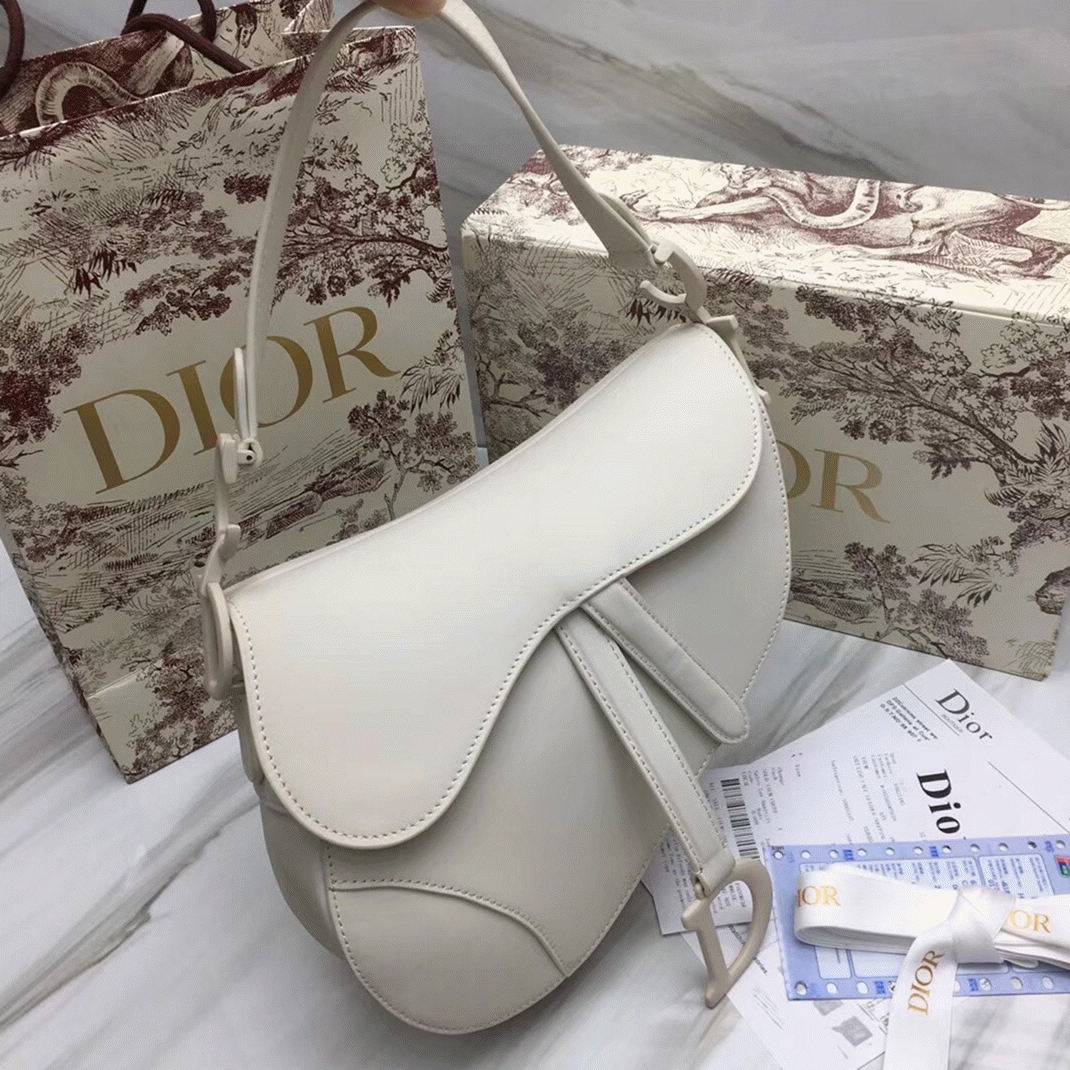 Dior Saddle Bag Fake in White Ultramatte Calfskin angle 2