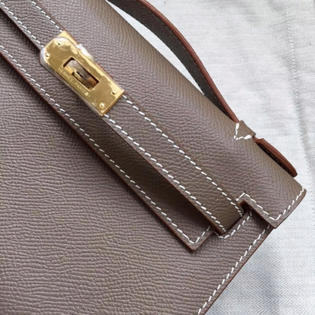 Etoupe Epsom Top Replica Hermes Kelly Pochette Mini Handbag angle 3