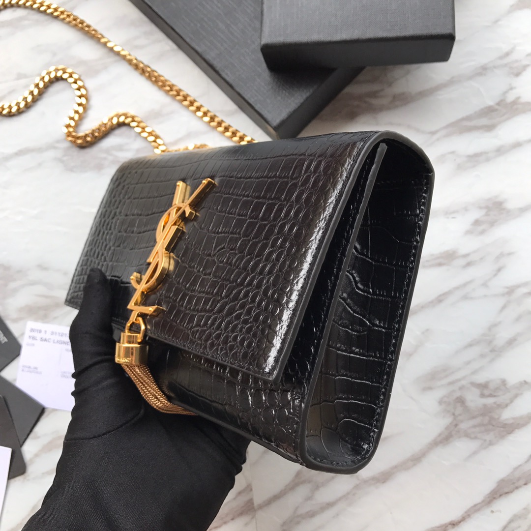 Yves Saint Laurent ‘Medium Monogram Sunset’ Croc Embossed Leather angle 4