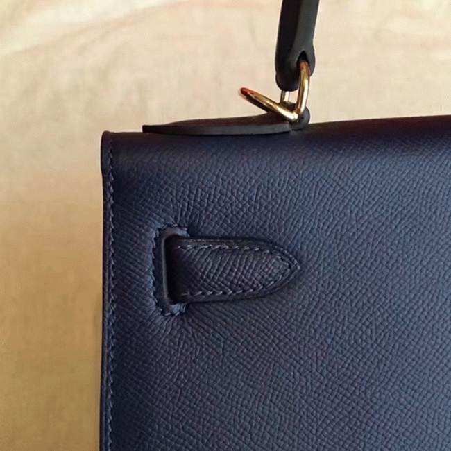 Sapphire Epsom Replica Hermes Kelly Sellier 28cm Luxe Purse angle 3