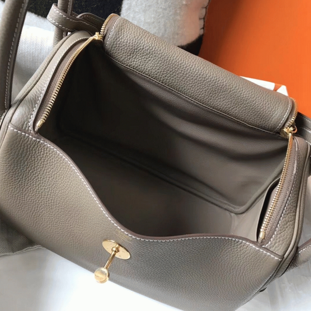 Replica Hermes Lindy 30cm bag in taupe color angle 2