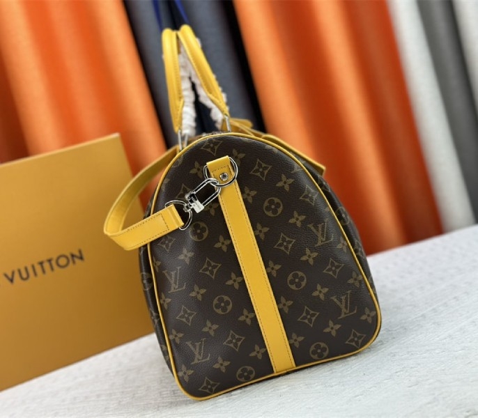 Louis Vuitton Monogram Macassar Canvas Keepall Bandouliere 50 In Safran Yellow angle 3