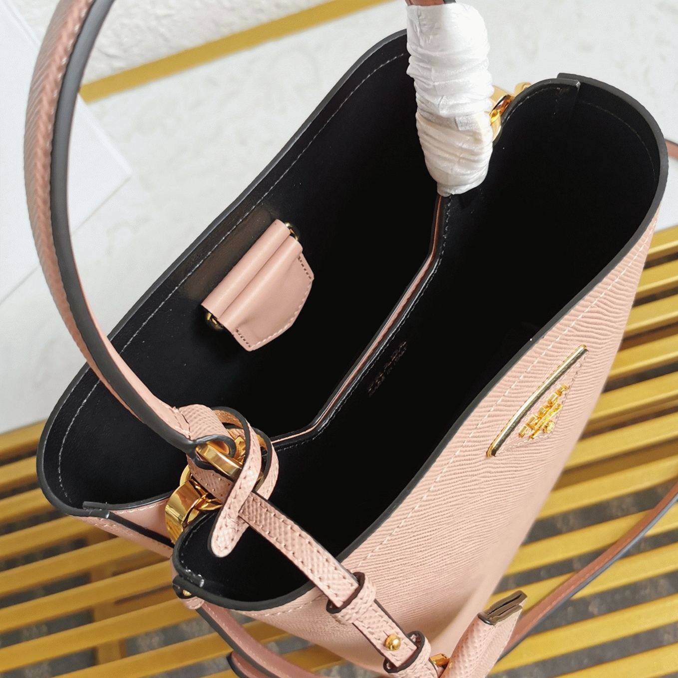 Powder Prada Medium Panier Bag Knockoff angle 2