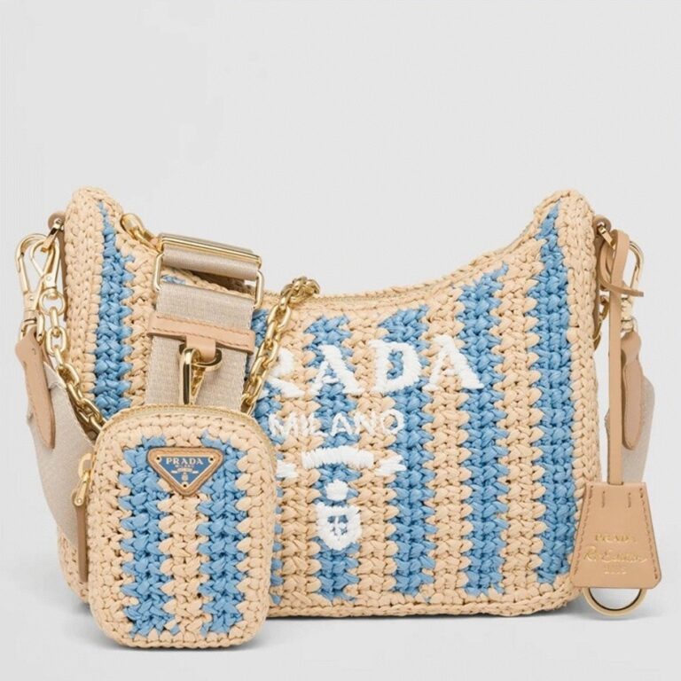 Prada Re-Edition Bag Fake in Beige and Blue Stripe