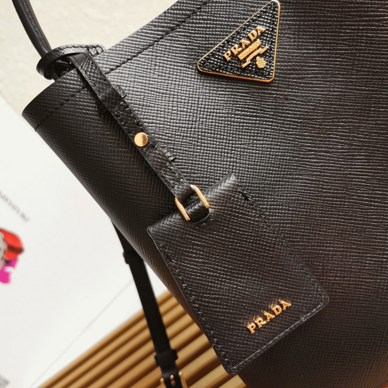 Black Prada Medium Panier Bag Replica angle 3