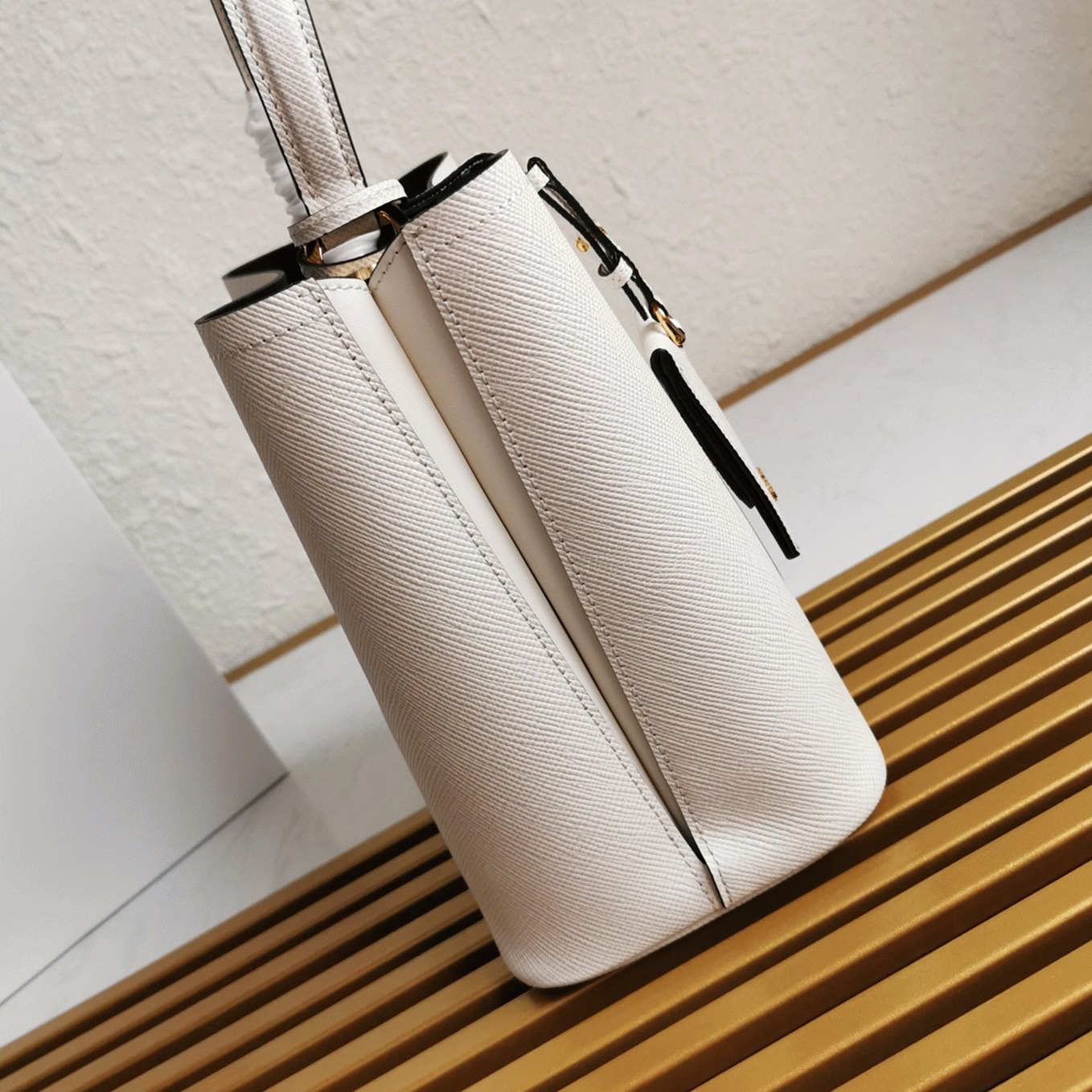 White Prada Medium Panier Bag Replica angle 4