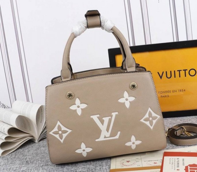 Louis Vuitton Monogram Empreinte Montaigne BB In Tourterelle Gray angle 5