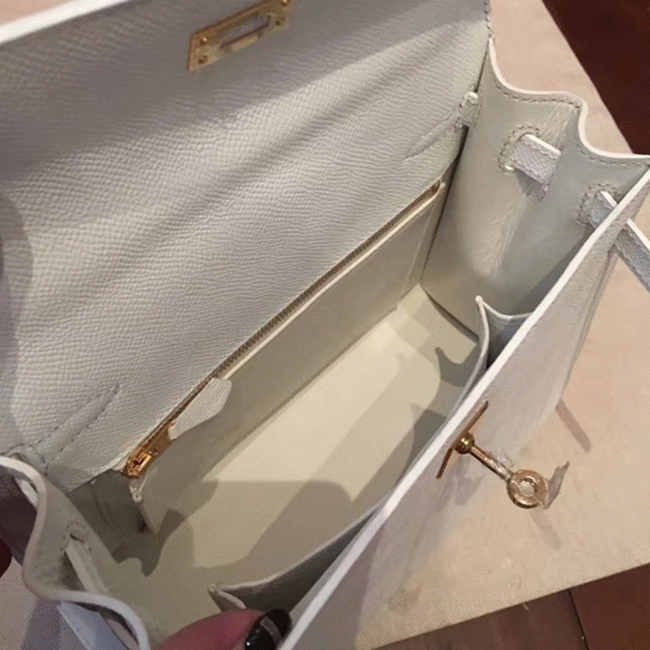 White Epsom Fake Luxury Hermes Kelly 25cm Sellier Structured Bag angle 5