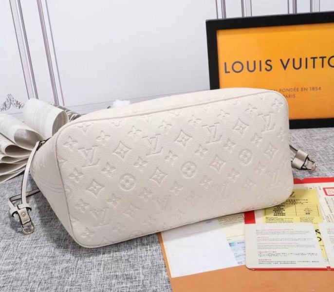 Louis Vuitton Monogram Empreinte Neverfull MM Tote In Cream angle 2