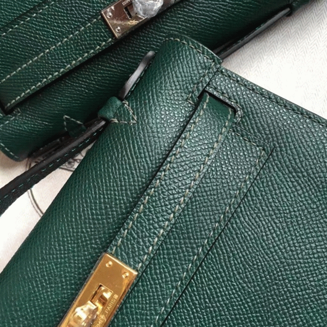 Malachite Epsom AAA Replica Hermes Kelly Pochette Green Toned Purse angle 2