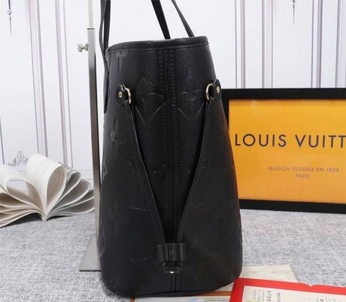 Louis Vuitton Monogram Empreinte Neverfull MM Tote In Black angle 4