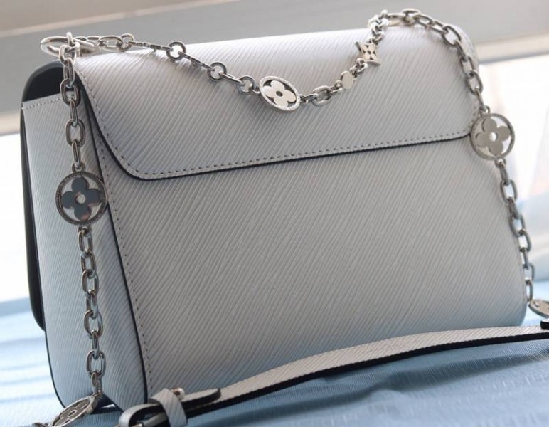 Louis Vuitton Epi Leather Twist MM With Flowers Jewels Chain Bag In Optic White angle 3