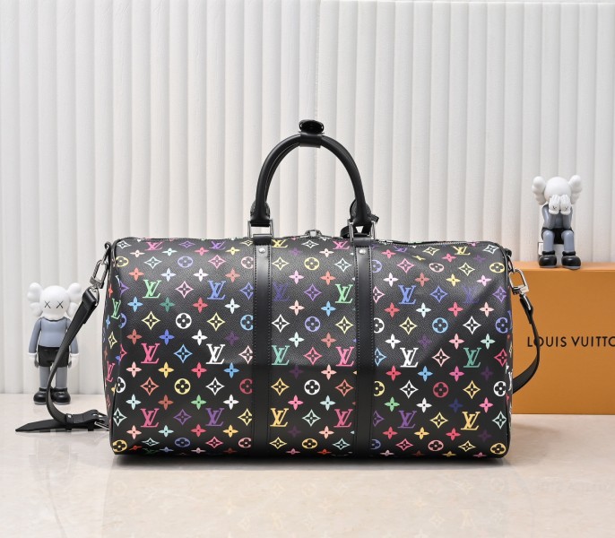 LV X TM Multicolored Keepall Bandouliere 50 In Black angle 2