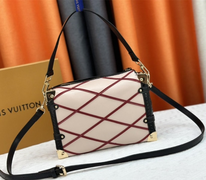 Louis Vuitton Malletage Leather Side Trunk MM In Beige And Red angle 3