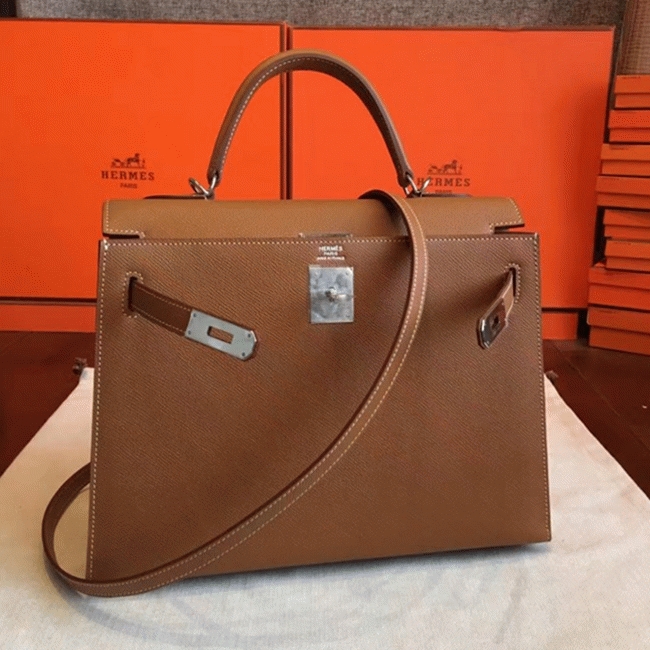 Brown Epsom Knockoff Hermes Kelly 32cm Sellier Classic Purse angle 3