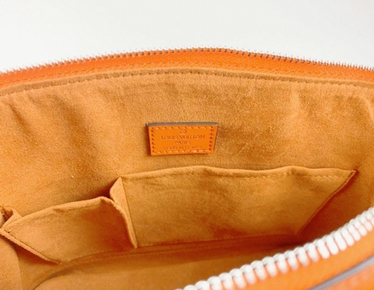 Louis Vuitton Epi Leather Alma PM Handbag In Orange With Jacquard Strap angle 4