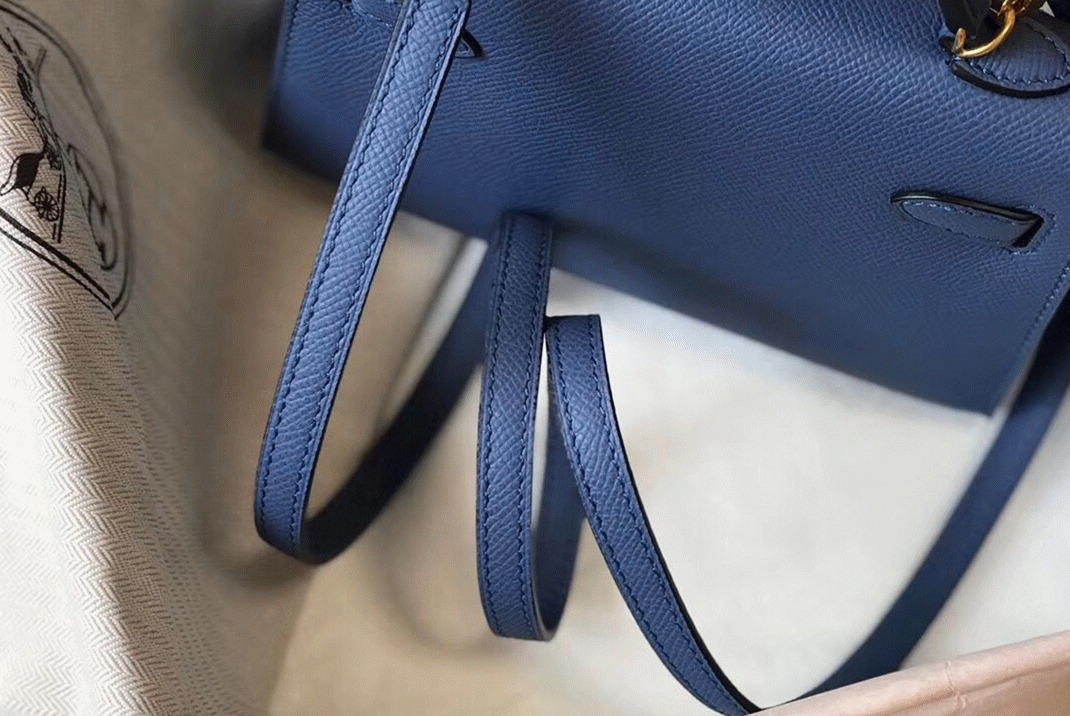 Hermes Kelly Mini II Bag Fake in Blue Agate angle 3