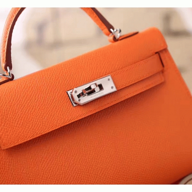 Orange Epsom Fake Luxury Hermes Kelly Mini II 20cm Handbag angle 4
