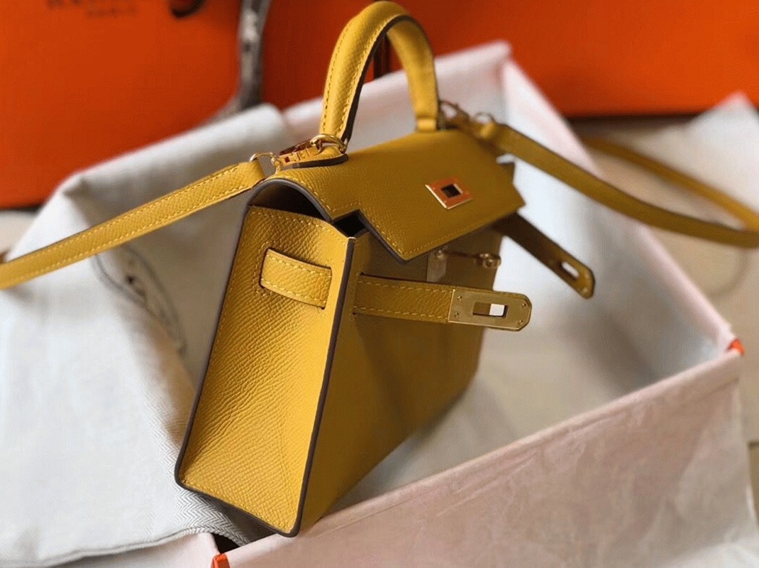 Hermes Kelly Mini II Bag Replica in Yellow angle 3