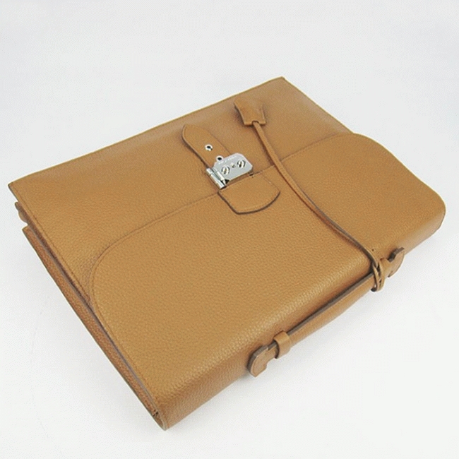 Brown Calf Leather Fake Hermes Sac A Depeches 38cm Briefcase angle 2