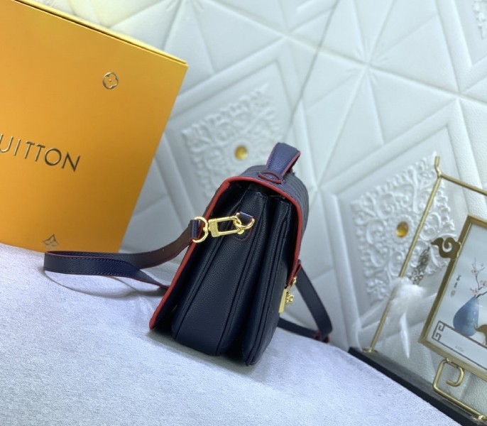 LV Monogram Empreinte Leather Metis In Navy Blue And Red angle 5