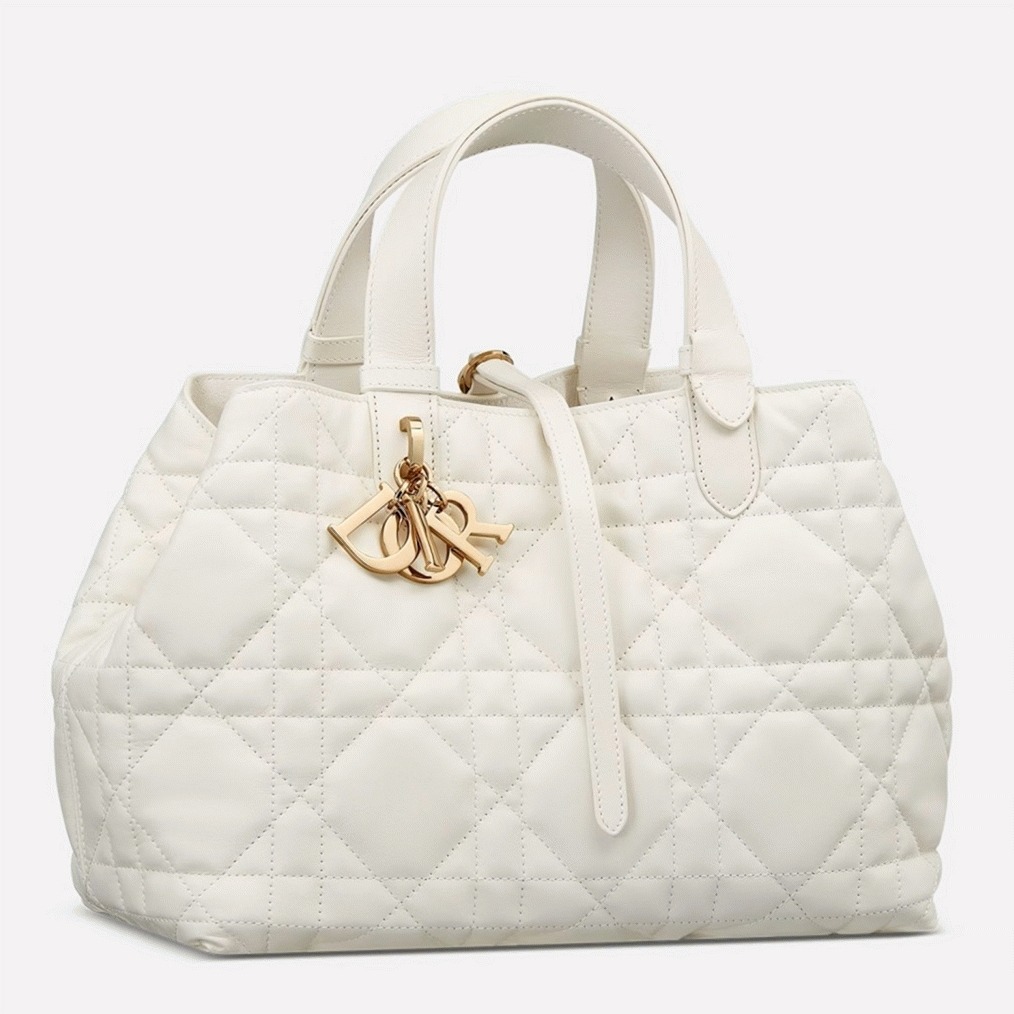 Dior Toujours Medium Bag Knockoff in White Macrocannage Calfskin