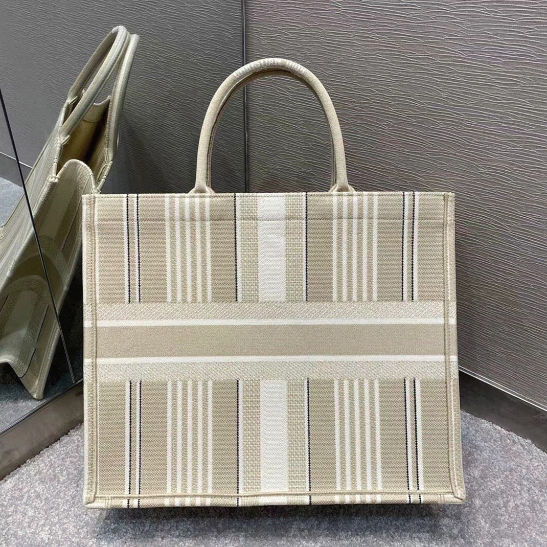 Dior Large Book Tote Bag Replica in Beige Stripes Embroidery angle 3