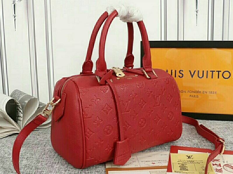Louis Vuitton Monogram Empreinte Speedy Bandouliere 25 Handbag In Red angle 2